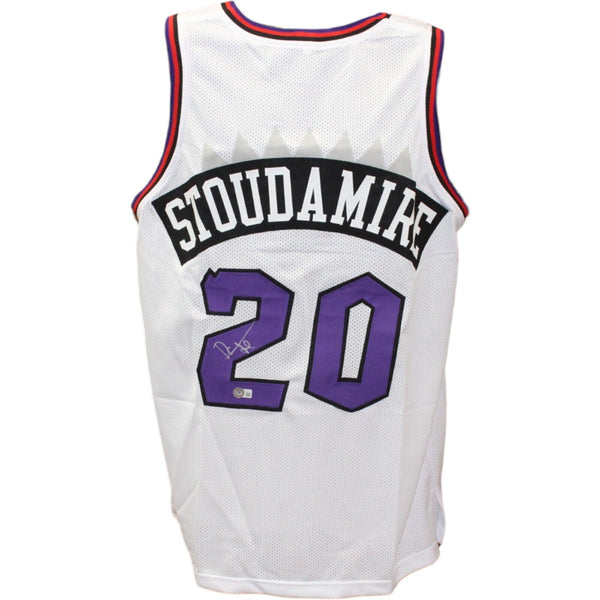 Damon Stoudamire Autographed/Signed Pro Style White Jersey Beckett 43494