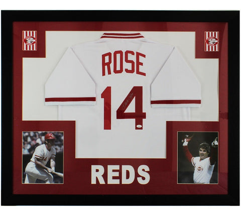 Pete Rose Signed Cincinnati Reds Framed White MLB Jersey