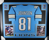 CALVIN JOHNSON (Lions blue SKYLINE) Signed Autographed Framed Jersey Beckett