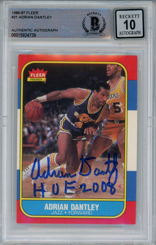 Adrian Dantley Signed 1986-87 Fleer #21 Trading Card w/HOF Beckett 10 Slab 42925