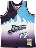 JAZZ JOHN STOCKTON AUTOGRAPHED M&N 1996-97 SPLIT JERSEY L BECKETT 224340