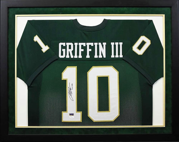 ROBERT GRIFFIN III RG3 AUTOGRAPHED BAYLOR BEARS #10 GREEN FRAMED JERSEY JSA