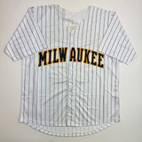 Autographed/Signed Kyle Harrison Milwaukee Pinstripe Jersey JSA COA