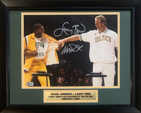 Magic Johnson & Larry Bird Autographed 11x14 Retirement Framed Photo Beckett COA