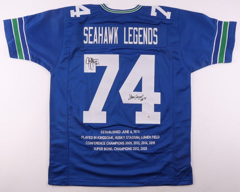 Steve Largent "HOF 95" & Jim Zorn Signed Seattle Seahawks #74 Stat Jersey (JSA)
