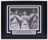 DiMaggio Mantle Williams Signed Framed Yankees 8x10 Baseball Photo BAS LOA