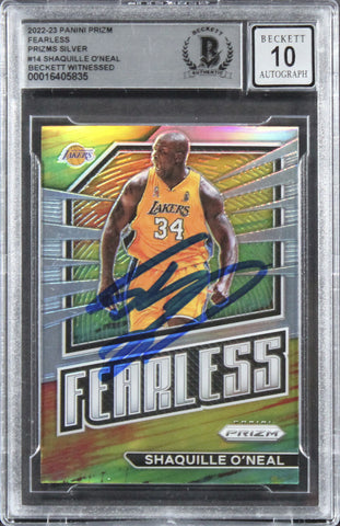 Shaquille O'Neal Signed 2022 Panini Prizm FP Silver #14 Card Auto 10 BAS Slabbed