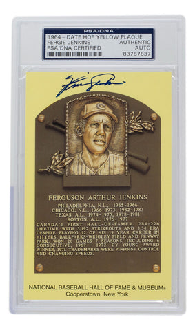 Fergie Jenkins Signed Slabbed Chicago Cubs Hall of Fame Plaque Postcard PSA/DNA