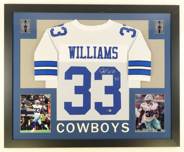 Javonte Williams Signed Dallas Cowboys 35"x 43" Framed White Jersey (Beckett) RB