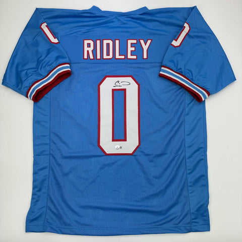Autographed/Signed Calvin Ridley Tennessee Retro Blue Football Jersey BAS COA