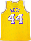 LOS ANGELES LAKERS JERRY WEST AUTOGRAPHED YELLOW JERSEY BECKETT BAS QR 221334
