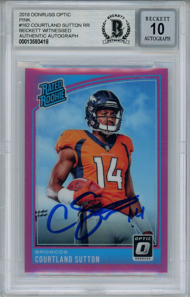 Courtland Sutton Signed 2018 Donruss Optic Pink #162 Rookie Card BAS Slab 35025