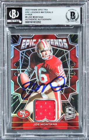 49ers Joe Montana Signed 2022 Panini Spectra ELM #8 #35/75 Card Auto 10 BAS Slab