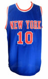 Walt Frazier Signed New York Knicks Blue Jersey Inscribed "HOF 1987" (JSA COA)