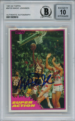 Magic Johnson Signed 1981-82 Topps #W109 Trading Card Beckett 10 Slab 37808