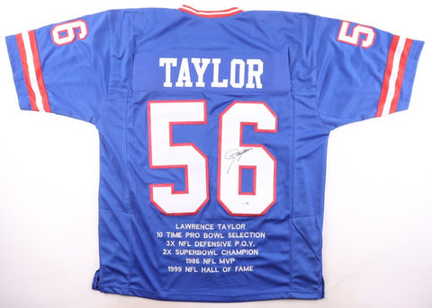 Lawrence Taylor Signed New York Giants Career Highlight Stat Jersey (JSA) L.B.