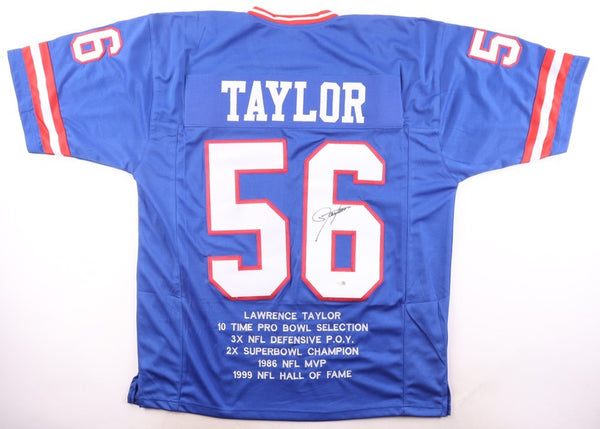 Lawrence Taylor Signed New York Giants Career Highlight Stat Jersey (JSA) L.B.