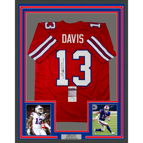 Framed Autographed/Signed Gabriel Gabe 33x42 Davis Buffalo Red Jersey BAS COA