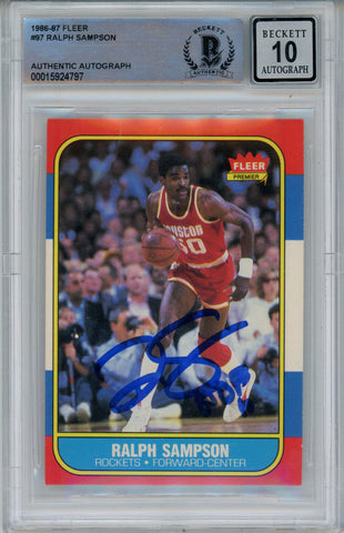 Ralph Sampson Signed 1986-87 Fleer #97 Rookie Card Beckett 10 Slab 42939