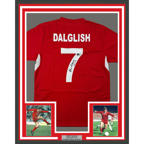 Framed Autographed/Signed Kenny Dalglish 33x42 Liverpool Red Jersey BAS COA