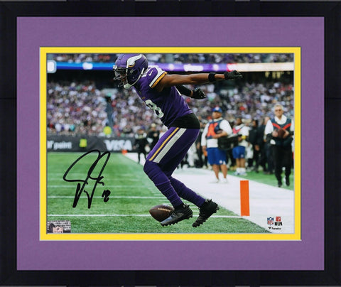 FRMD Justin Jefferson Minnesota Vikings Signed 8"x 10" Purple Griddy Photograph