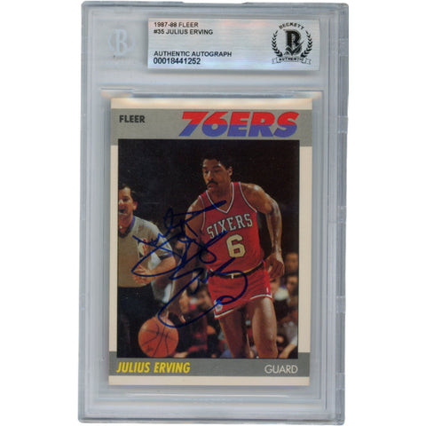 Julius Erving Autographed 1987 Fleer #35 Trading Card 10 Auto Slab Beckett 53531