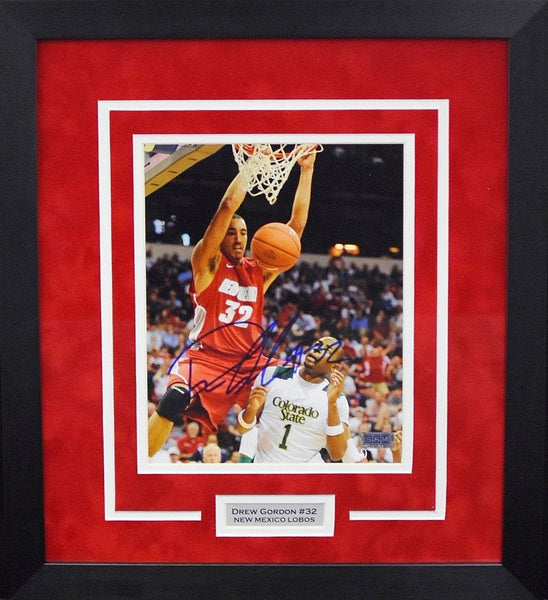 DREW GORDON AUTOGRAPHED NEW MEXICO LOBOS 8x10 FRAMED PHOTO COA