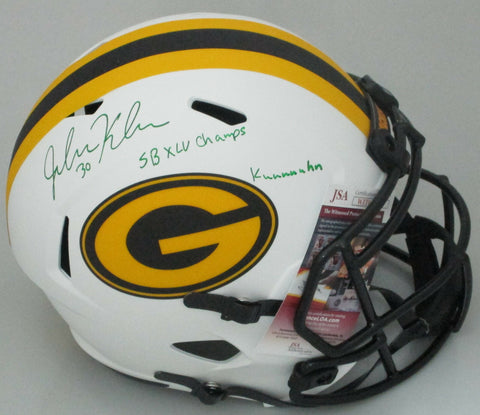 Packers JOHN KUHN Signed Full Size LUNAR Replica Helmet AUTO w/ Scripts - JSA