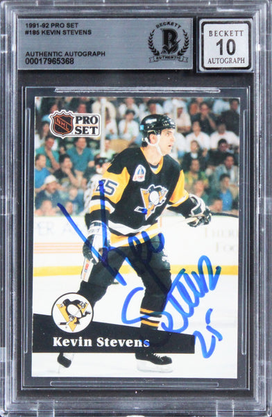 Penguins Kevin Stevens Signed 1991 Pro Set #185 Card Auto Graded 10! BAS Slabbed