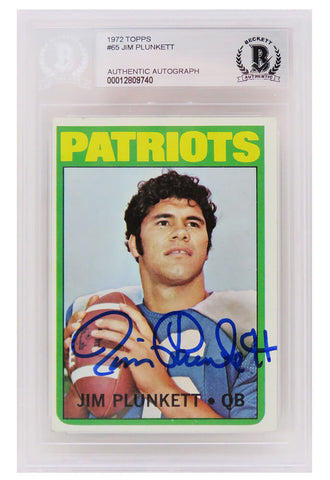 Jim Plunkett Autographed Patriots 1972 Topps Rookie Card #65 - (Beckett)