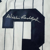 Framed Autographed/Signed Willie Randolph 35x39 NY Pinstripe Jersey BAS COA