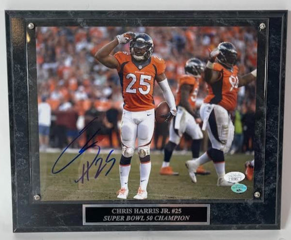 Chris Harris Jr. Autographed 8x10 Photo with Plaque JSA COA