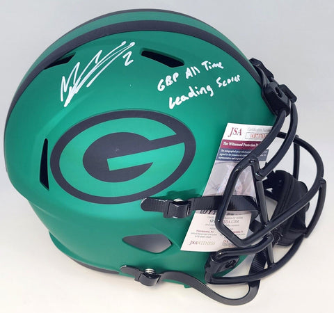 Packers MASON CROSBY Signed Full Size RAVE Replica Helmet AUTO w/ Scorer - JSA