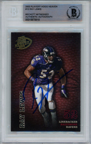 Ray Lewis Signed 2003 Playoff Hogg Heaven #12 Trading Card Beckett Slab 43357