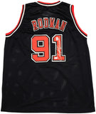 CHICAGO BULLS DENNIS RODMAN AUTOGRAPHED SIGNED BLACK JERSEY JSA STOCK #237057
