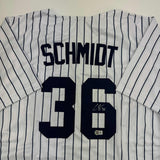 Autographed/Signed Clarke Schmidt New York Pinstripe Jersey BAS COA