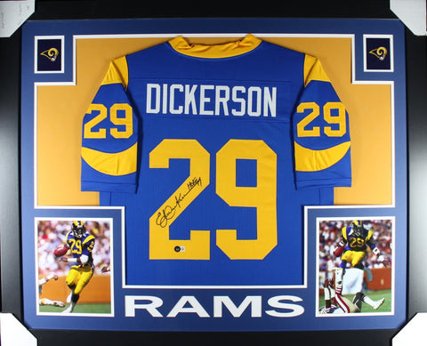 Eric Dickerson Autographed Pro Style Blue XL Framed Jersey 35x43 Beckett 51211