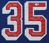SUEDE FRAMED N.Y. RANGERS MIKE RICHTER AUTOGRAPHED 4x INSCRIBED JERSEY JSA COA