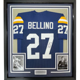 FRAMED Autographed/Signed JOE BELLINO 35x39 Navy Blue Jersey JSA COA