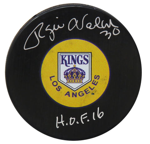 Rogie Vachon Signed LA Kings Yellow Throwback Logo Hockey Puck w/HOF'16 (SS COA)