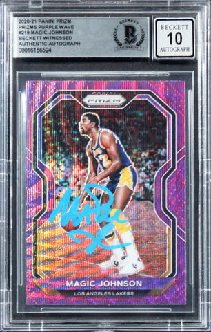 Lakers Magic Johnson Signed 2020 Panini Prizm PW #219 Card Auto 10! BAS Slabbed