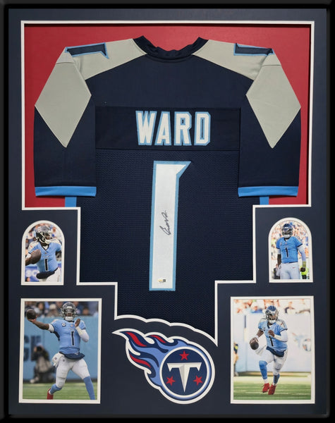 FRAMED TENNESSEE TITANS CAM WARD AUTOGRAPHED SIGNED JERSEY JSA COA