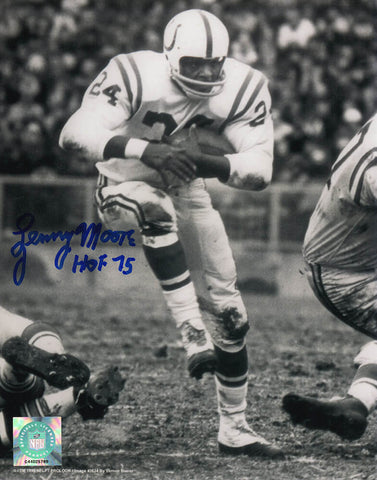Lenny Moore Signed Colts B&W Rushing Action 8x10 Photo w/HOF'75