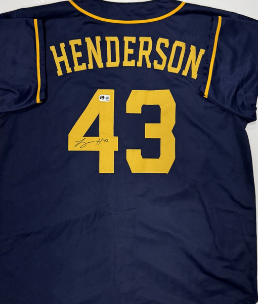 LOGAN HENDERSON Signed Custom Replica Navy Brewers Jersey AUTO - BAS