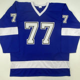Autographed/Signed Victor Hedman Tampa Bay Blue Hockey Jersey JSA COA