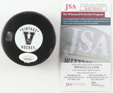 Mike Modano Signed North Stars Logo Puck with Case Inscribed "HOF 14" (JSA COA)