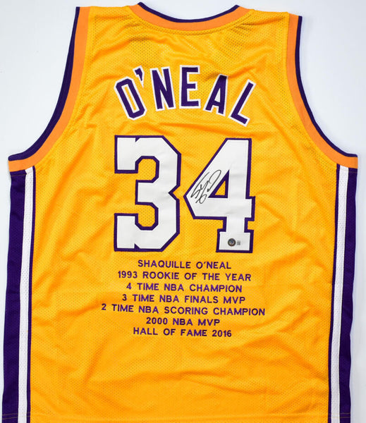 Framed Autographed/Signed Shaquille Shaq O'Neal 35x39 Los Angeles LA Purple Jer Framed Autographed/Signed Shaquille Shaq O'Neal 35x39 Los Angeles LA Purple Jer