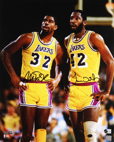 Lakers Magic Johnson & James Worthy Signed 16x20 Vertical Photo BAS Witnessed