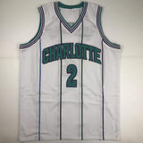 Autographed/Signed LARRY JOHNSON Charlotte White Basketball Jersey PSA/DNA COA