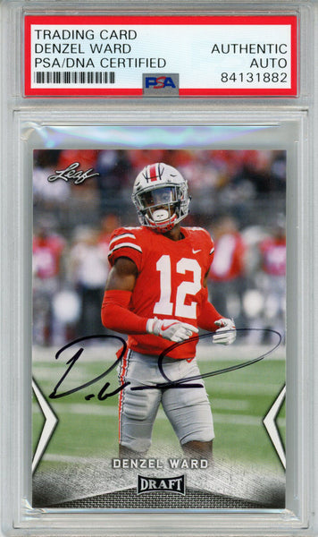 Denzel Ward Autographed/Signed 2018 Leaf Draft #17 Trading Card PSA Slab 43786